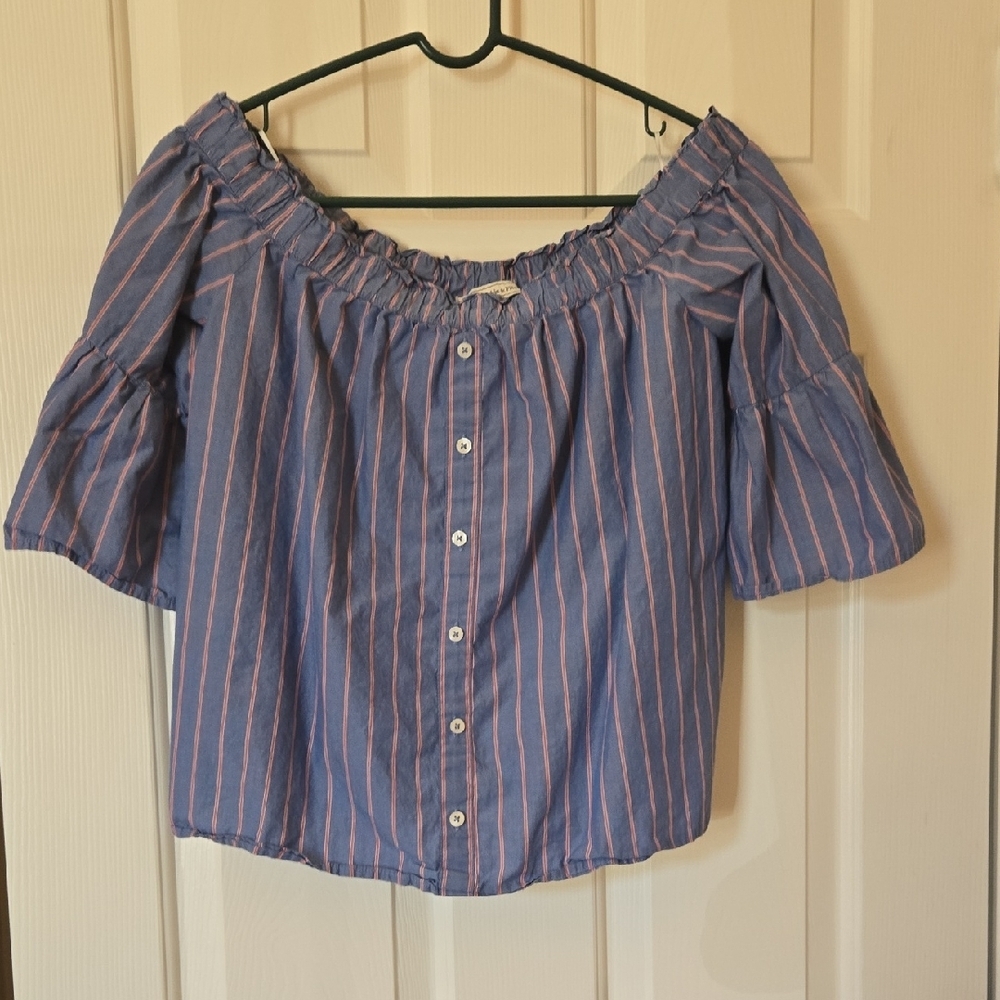 Abercrombie & Fitch RWB PRAIRIE COTTAGE PEASANT PATRIOTIC COLORS PUFF SLEEVE S - Picture 2 of 5